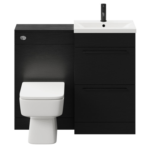 Napoli Nero Oak 1000mm Vanity Unit Toilet Suite with 1 Tap Hole Basin and 2 Drawers with Matt Black Handles Front View