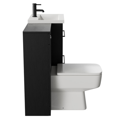 Napoli Nero Oak 1000mm Vanity Unit Toilet Suite with 1 Tap Hole Basin and 2 Drawers with Matt Black Handles Side View