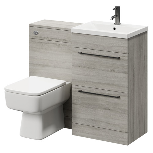 Napoli Molina Ash 1000mm Vanity Unit Toilet Suite with 1 Tap Hole Basin and 2 Drawers with Gunmetal Grey Handles Right Hand View