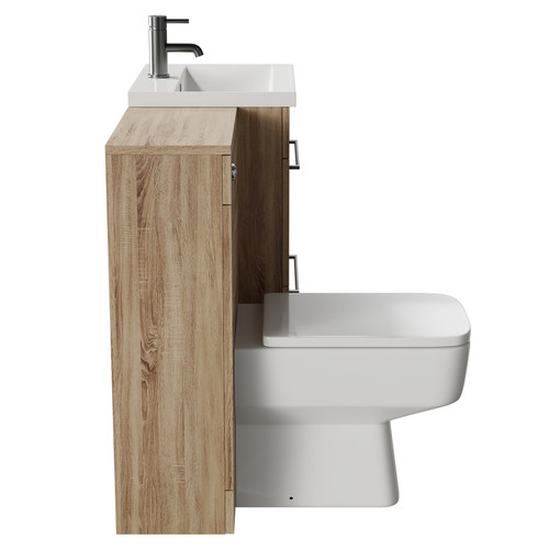 Napoli Bordalino Oak 1000mm Vanity Unit Toilet Suite with 1 Tap Hole Basin and 2 Drawers with Gunmetal Grey Handles Side View