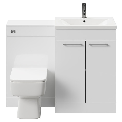 Napoli Gloss White 1100mm Vanity Unit Toilet Suite with 1 Tap Hole Basin and 2 Doors with Gunmetal Grey Handles Front View