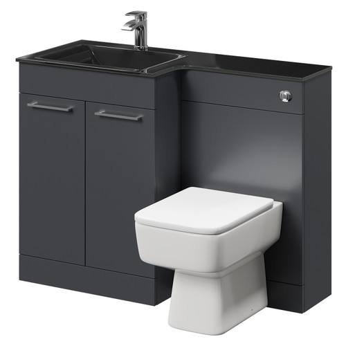 Venice Square Gloss Grey 1100mm Vanity Unit Toilet Suite with Left Hand Anthracite Glass 1 Tap Hole Basin and 2 Doors with Polished Chrome Handles Right Hand View