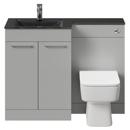 Venice Square Gloss Grey Pearl 1100mm Vanity Unit Toilet Suite with Left Hand Anthracite Glass 1 Tap Hole Basin and 2 Doors with Polished Chrome Handles Front View