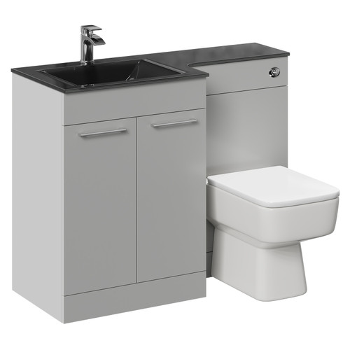 Venice Square Gloss Grey Pearl 1100mm Vanity Unit Toilet Suite with Left Hand Anthracite Glass 1 Tap Hole Basin and 2 Doors with Polished Chrome Handles Left Hand View