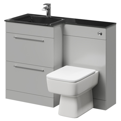 Venice Square Gloss Grey Pearl 1100mm Vanity Unit Toilet Suite with Left Hand Anthracite Glass 1 Tap Hole Basin and 2 Drawers with Polished Chrome Handles Right Hand View