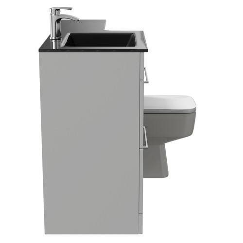 Venice Square Gloss Grey Pearl 1100mm Vanity Unit Toilet Suite with Left Hand Anthracite Glass 1 Tap Hole Basin and 2 Drawers with Polished Chrome Handles Side View