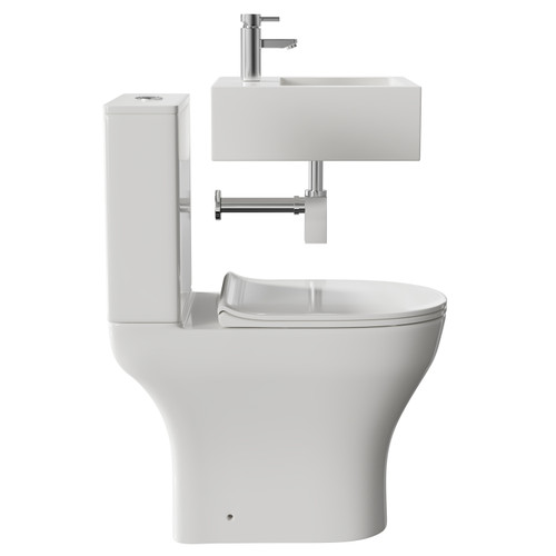 Elvas 470mm Wall Hung Basin and Toilet Suite including Square Polished Chrome Bottle Trap and Open Back Toilet Side View