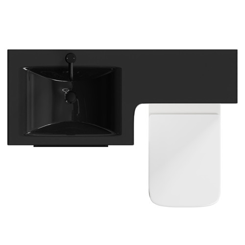 Venice Square Gloss White 1100mm Vanity Unit Toilet Suite with Left Hand Anthracite Glass 1 Tap Hole Basin and 2 Drawers with Matt Black Handles Top View