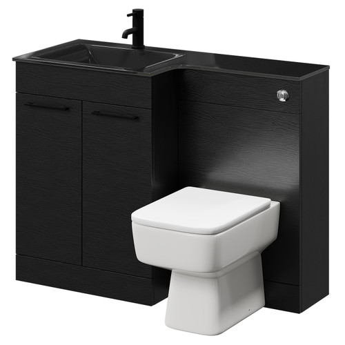 Venice Square Nero Oak 1100mm Vanity Unit Toilet Suite with Left Hand Anthracite Glass 1 Tap Hole Basin and 2 Doors with Matt Black Handles Right Hand View