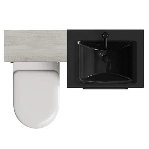 Venice Mono Molina Ash 1100mm Vanity Unit Toilet Suite with Anthracite Glass 1 Tap Hole Basin and 2 Drawers with Matt Black Handles Top View