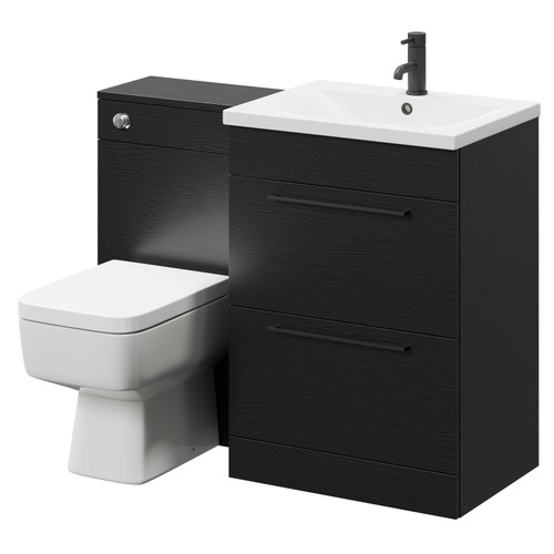 Napoli Nero Oak 1100mm Vanity Unit Toilet Suite with 1 Tap Hole Basin and 2 Drawers with Matt Black Handles Right Hand View