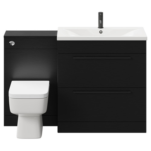 Napoli Nero Oak 1300mm Vanity Unit Toilet Suite with 1 Tap Hole Basin and 2 Drawers with Matt Black Handles Front View