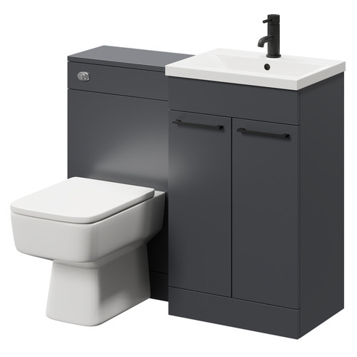 Napoli Gloss Grey 1000mm Vanity Unit with 1 Tap Hole Basin and 2 Doors with Matt Black Handles Right Hand View