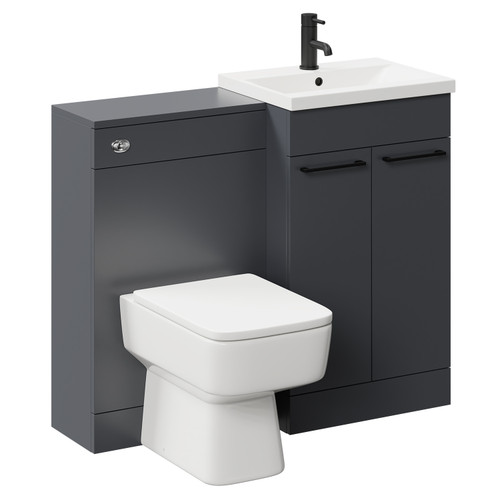 Napoli Gloss Grey 1000mm Vanity Unit with 1 Tap Hole Basin and 2 Doors with Matt Black Handles Left Hand View