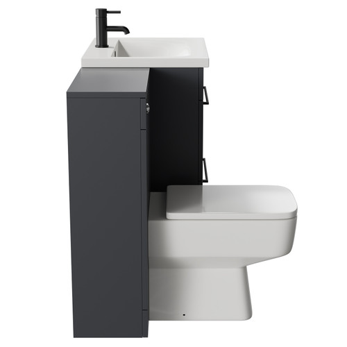 Napoli Gloss Grey 1100mm Vanity Unit Toilet Suite with 1 Tap Hole Basin and 2 Drawers with Matt Black Handles Side View