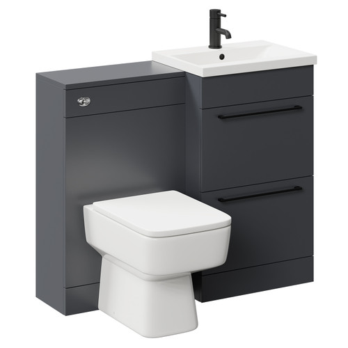 Napoli Gloss Grey 1000mm Vanity Unit with 1 Tap Hole Basin and 2 Drawers with Matt Black Handles Left Hand View