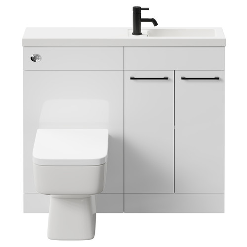 Napoli Combination Gloss White 1000mm Vanity Unit Toilet Suite with Slimline 1 Tap Hole Basin and 2 Doors with Matt Black Handles Front View