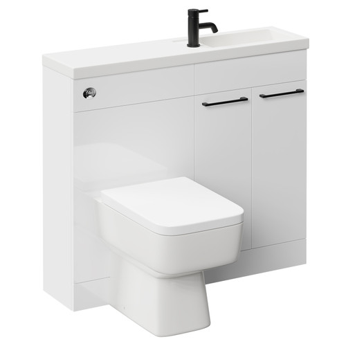 Napoli Combination Gloss White 1000mm Vanity Unit Toilet Suite with Slimline 1 Tap Hole Basin and 2 Doors with Matt Black Handles Left Hand Side View