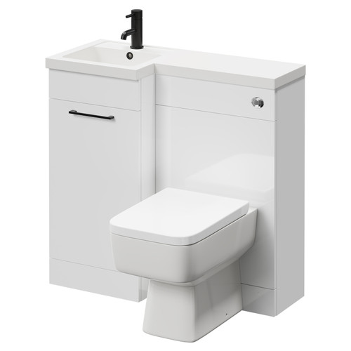 Napoli Combination Gloss White 900mm Vanity Unit Toilet Suite with Left Hand L Shaped 1 Tap Hole Basin and Single Door with Matt Black Handle Right Hand Side View