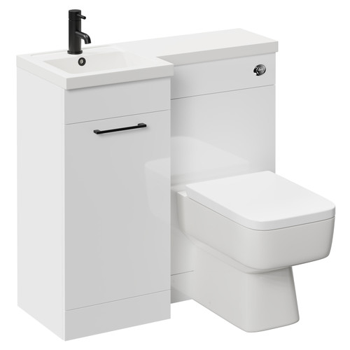 Napoli Combination Gloss White 900mm Vanity Unit Toilet Suite with Left Hand L Shaped 1 Tap Hole Basin and Single Door with Matt Black Handle Left Hand Side View