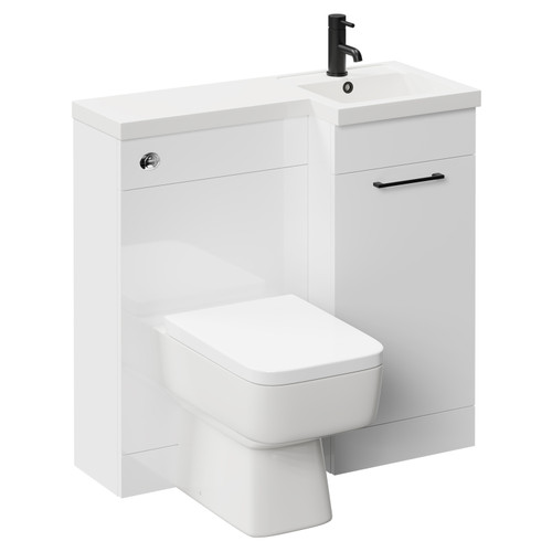 Napoli Combination Gloss White 900mm Vanity Unit Toilet Suite with Right Hand L Shaped 1 Tap Hole Basin and Single Door with Matt Black Handle Left Hand Side View