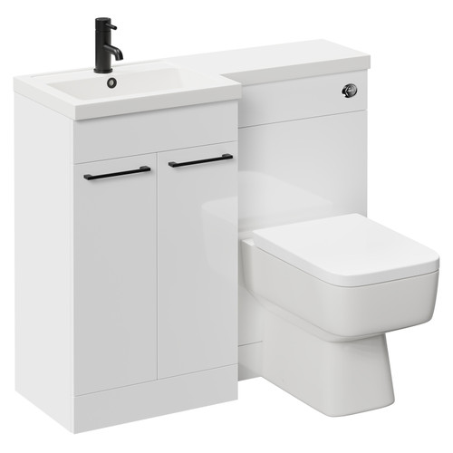 Napoli Combination Gloss White 1000mm Vanity Unit Toilet Suite with Left Hand L Shaped 1 Tap Hole Basin and 2 Doors with Matt Black Handles Left Hand Side View