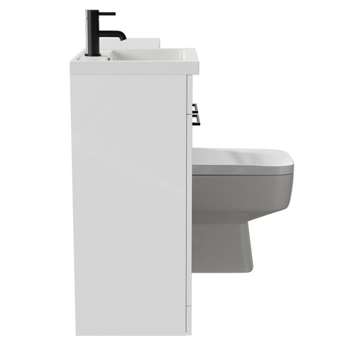 Napoli Combination Gloss White 1000mm Vanity Unit Toilet Suite with Left Hand L Shaped 1 Tap Hole Basin and 2 Doors with Matt Black Handles Side on View