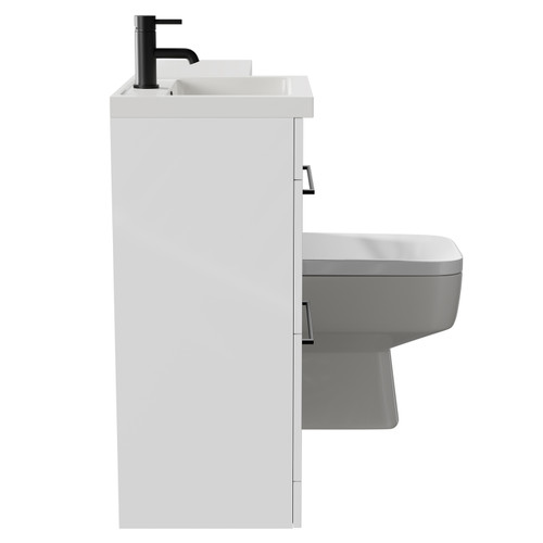 Napoli Combination Gloss White 1000mm Vanity Unit Toilet Suite with Left Hand L Shaped 1 Tap Hole Basin and 2 Drawers with Matt Black Handles Side on View
