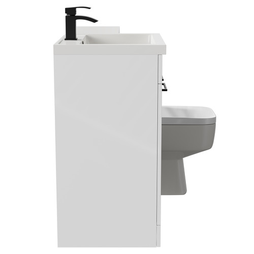 Napoli Combination Gloss White 1100mm Vanity Unit Toilet Suite with Left Hand L Shaped 1 Tap Hole Basin and 2 Doors with Matt Black Handles Side on View