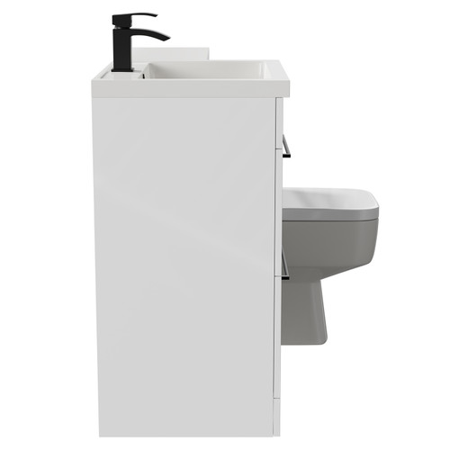 Napoli Combination Gloss White 1100mm Vanity Unit Toilet Suite with Left Hand L Shaped 1 Tap Hole Basin and 2 Drawers with Matt Black Handles Side on View