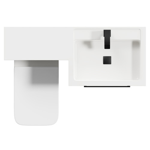 Napoli Combination Gloss White 1100mm Vanity Unit Toilet Suite with Right Hand L Shaped 1 Tap Hole Basin and 2 Drawers with Matt Black Handles Top View From Above