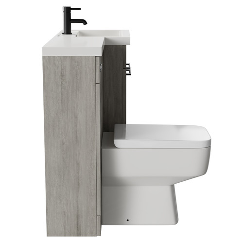 Napoli Combination Molina Ash 1000mm Vanity Unit Toilet Suite with Right Hand L Shaped 1 Tap Hole Basin and 2 Doors with Matt Black Handles Side on View