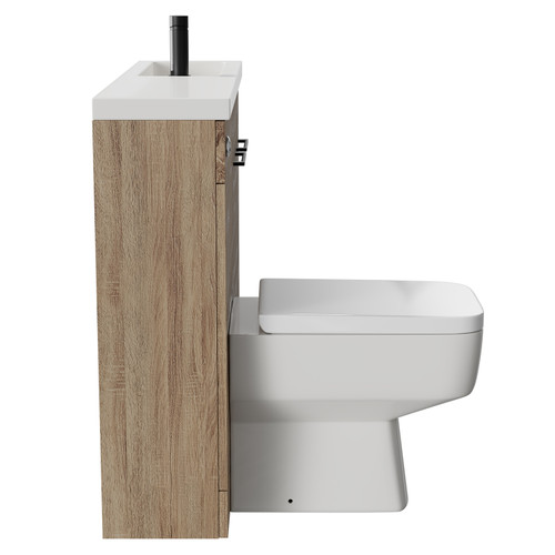 Napoli Combination Bordalino Oak 1000mm Vanity Unit Toilet Suite with Slimline 1 Tap Hole Basin and 2 Doors with Matt Black Handles Side on View