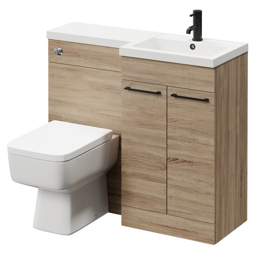 Napoli Combination Bordalino Oak 1000mm Vanity Unit Toilet Suite with Right Hand L Shaped 1 Tap Hole Basin and 2 Doors with Matt Black Handles Right Hand Side View