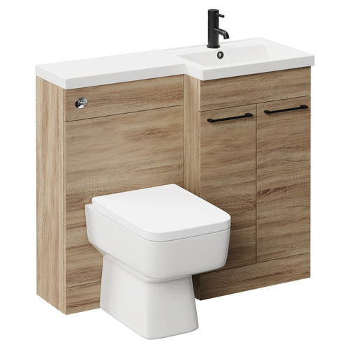 Napoli Combination Bordalino Oak 1000mm Vanity Unit Toilet Suite with Right Hand L Shaped 1 Tap Hole Basin and 2 Doors with Matt Black Handles Left Hand Side View