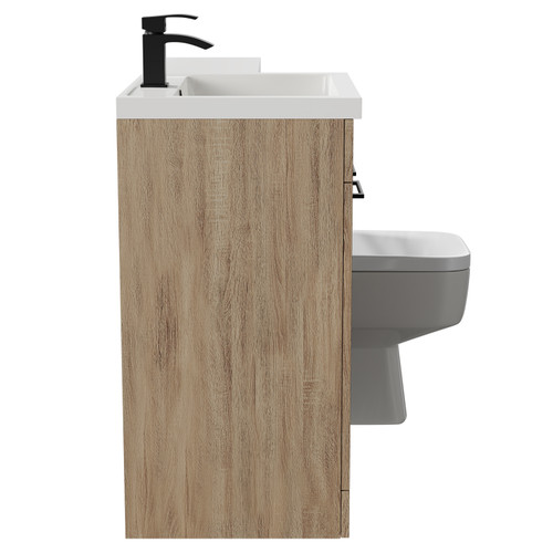 Napoli Combination Bordalino Oak 1100mm Vanity Unit Toilet Suite with Left Hand L Shaped 1 Tap Hole Basin and 2 Doors with Matt Black Handles Side on View