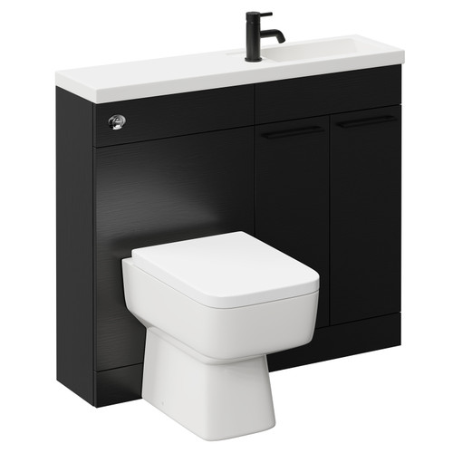 Napoli Combination Nero Oak 1000mm Vanity Unit Toilet Suite with Slimline 1 Tap Hole Basin and 2 Doors with Matt Black Handles Left Hand Side View