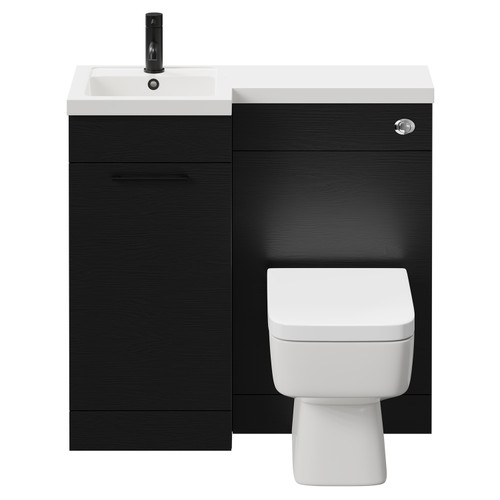 Napoli Combination Nero Oak 900mm Vanity Unit Toilet Suite with Left Hand L Shaped 1 Tap Hole Basin and Single Door with Matt Black Handle Front View