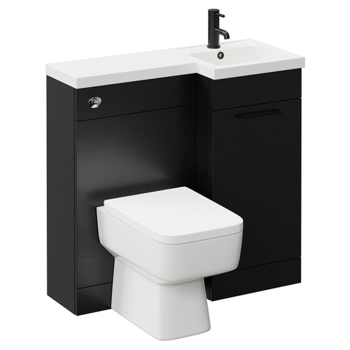 Napoli Combination Nero Oak 900mm Vanity Unit Toilet Suite with Right Hand L Shaped 1 Tap Hole Basin and Single Door with Matt Black Handle Left Hand Side View