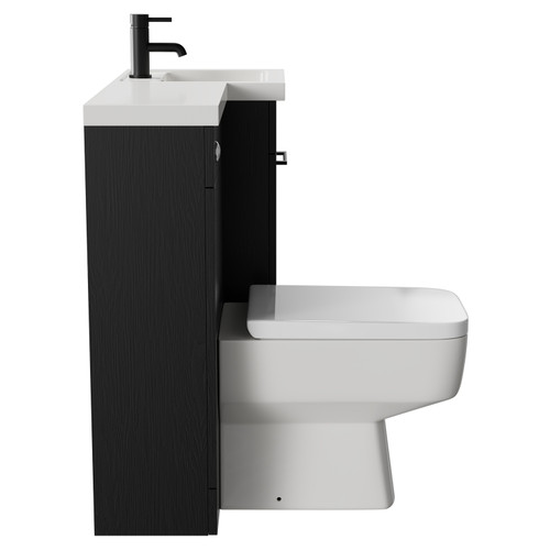 Napoli Combination Nero Oak 900mm Vanity Unit Toilet Suite with Right Hand L Shaped 1 Tap Hole Basin and Single Door with Matt Black Handle Side on View
