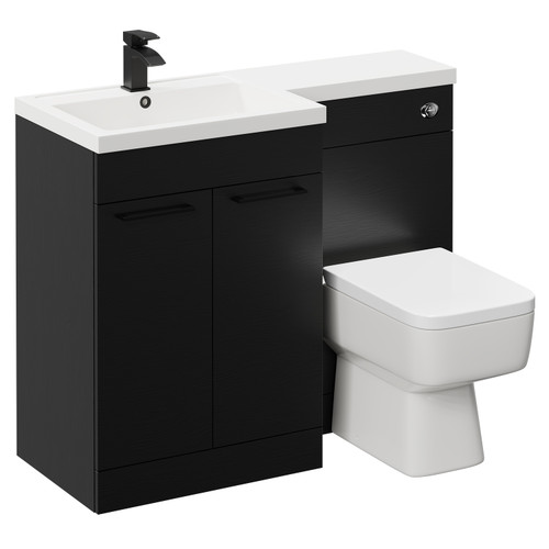 Napoli Combination Nero Oak 1100mm Vanity Unit Toilet Suite with Left Hand L Shaped 1 Tap Hole Basin and 2 Doors with Matt Black Handles Left Hand Side View