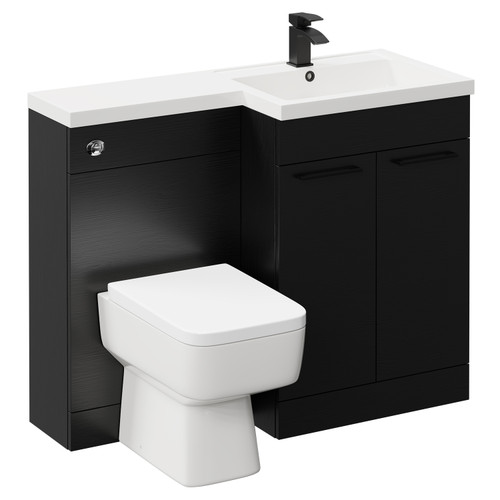 Napoli Combination Nero Oak 1100mm Vanity Unit Toilet Suite with Right Hand L Shaped 1 Tap Hole Basin and 2 Doors with Matt Black Handles Left Hand Side View