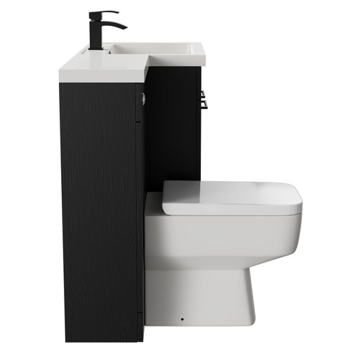 Napoli Combination Nero Oak 1100mm Vanity Unit Toilet Suite with Right Hand L Shaped 1 Tap Hole Basin and 2 Doors with Matt Black Handles Side on View