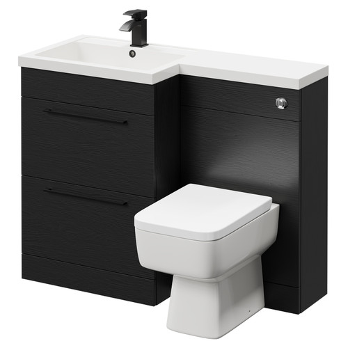 Napoli Combination Nero Oak 1100mm Vanity Unit Toilet Suite with Left Hand L Shaped 1 Tap Hole Basin and 2 Drawers with Matt Black Handles Right Hand Side View