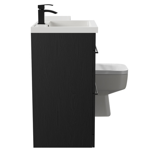 Napoli Combination Nero Oak 1100mm Vanity Unit Toilet Suite with Left Hand L Shaped 1 Tap Hole Basin and 2 Drawers with Matt Black Handles Side on View