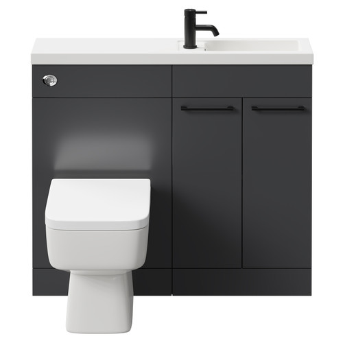 Napoli Combination Gloss Grey 1000mm Vanity Unit Toilet Suite with Slimline 1 Tap Hole Basin and 2 Doors with Matt Black Handles Front View
