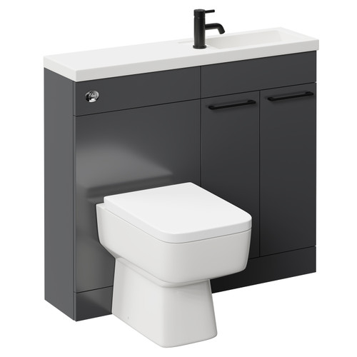 Napoli Combination Gloss Grey 1000mm Vanity Unit Toilet Suite with Slimline 1 Tap Hole Basin and 2 Doors with Matt Black Handles Left Hand Side View