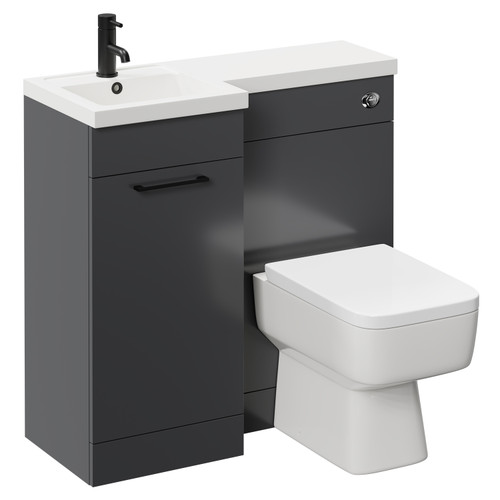 Napoli Combination Gloss Grey 900mm Vanity Unit Toilet Suite with Left Hand L Shaped 1 Tap Hole Basin and Single Door with Matt Black Handle Left Hand Side View