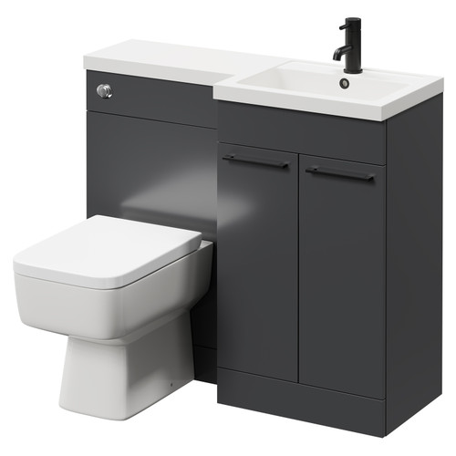 Napoli Combination Gloss Grey 1000mm Vanity Unit Toilet Suite with Right Hand L Shaped 1 Tap Hole Basin and 2 Doors with Matt Black Handles Right Hand Side View