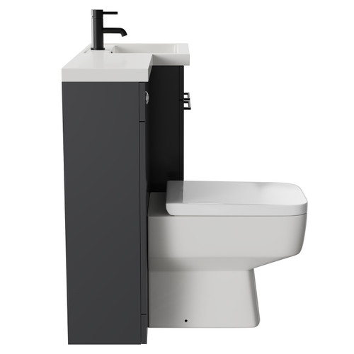 Napoli Combination Gloss Grey 1000mm Vanity Unit Toilet Suite with Right Hand L Shaped 1 Tap Hole Basin and 2 Doors with Matt Black Handles Side on View